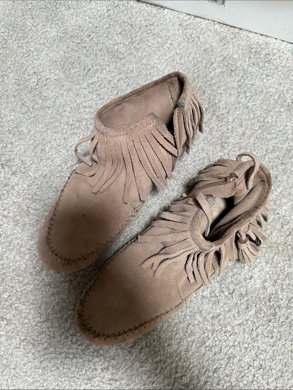 Women’s Fringe Moccasin Ankle Boots in Taupe